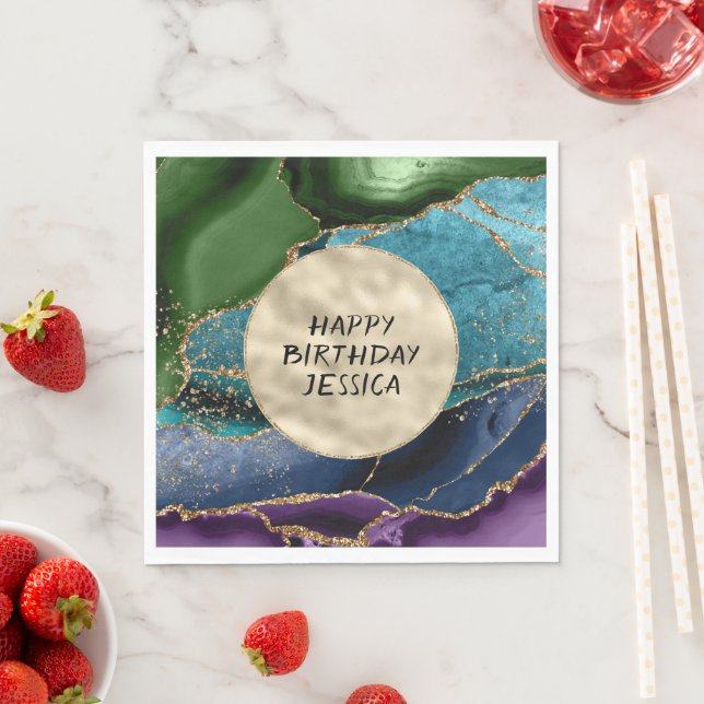 Purple Gold Aqua Green Glitz    Napkins (Insitu)