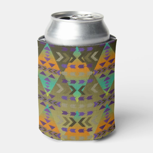 Purple, Gold, Aqua Tribal Pattern Can Cooler (Can Front)