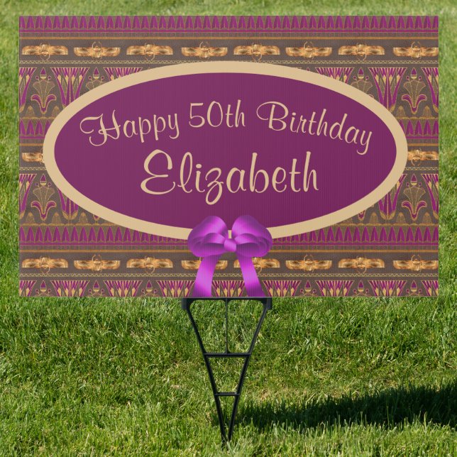 Purple Gold Art Deco Print 50th Birthday Outdoor Sign (Insitu)