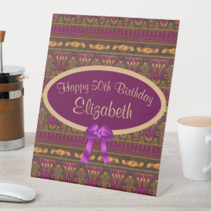 Purple Gold Art Deco Print 50th Birthday Pedestal Sign