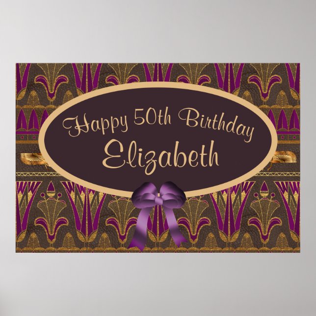 Purple Gold Art Deco Print 50th Birthday  Poster (Front)