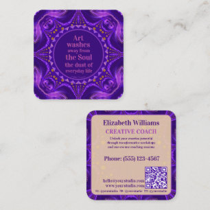 Purple Gold Art Mandala Creative Coach w/ QR code Square Business Card