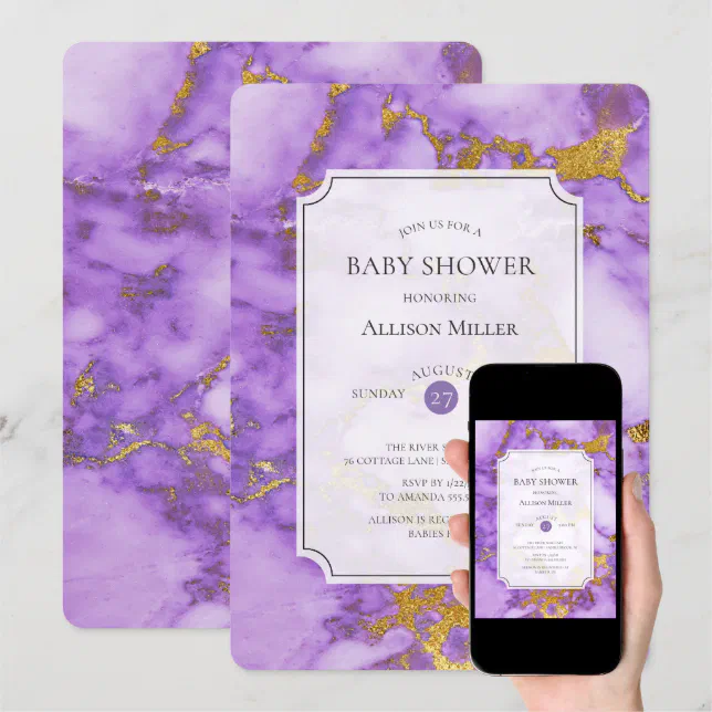 Purple &amp; Gold Baby Shower Invitation | Zazzle