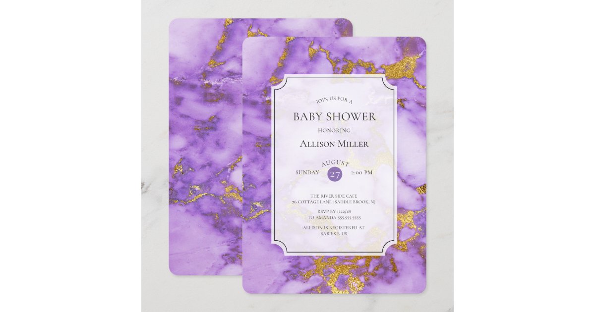 Purple &amp; Gold Baby Shower Invitation | Zazzle