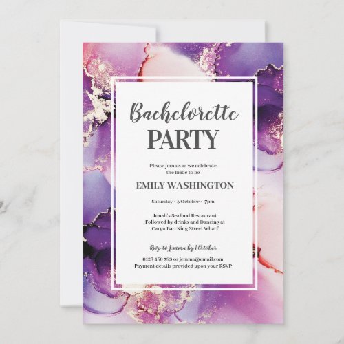 Purple Gold Bachelorette Party Invitation