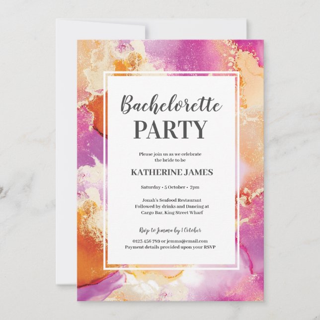 Purple Gold Bachelorette Party Invitation (Front)