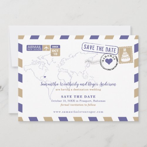 Purple Gold Bahamas Air Mail Wedding Save The Date
