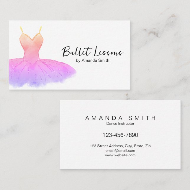 Purple & Gold ballet dance studio instructor Business Card (Front/Back)