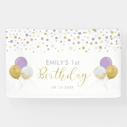 Purple  Gold Balloon 1st Birthday Banner