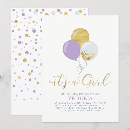 Purple & Gold Balloons | It's a Girl Baby Shower