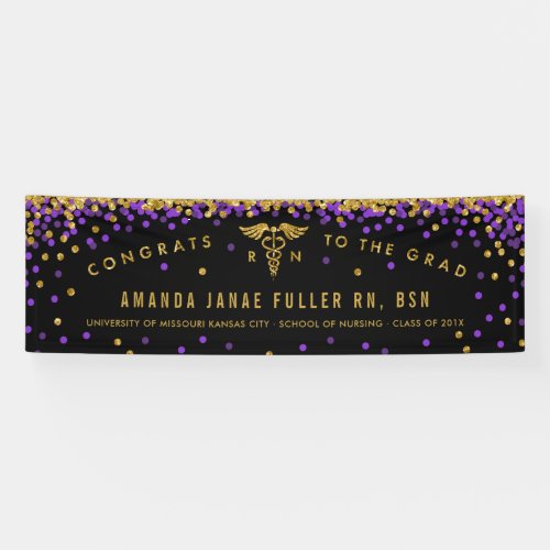 Purple  Gold Banner for Nurse Graduation Party