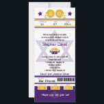 Purple Gold Bar Mitzvah Football Ticket Invitation<br><div class="desc">Purple and Gold Football Ticket with the Star of David for your Bar Mitzvah Invitation. Two football helmets for your initials and center Star of David in a faded blue color. If you need a different color combination or any other design changes please email paula@labellarue.com BEFORE CUSTOMIZING OR PLACING AN...</div>