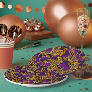 Purple Gold Baroque Luxury Cocktail Party Paper Plates