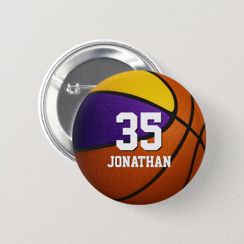 Purple gold basketball boy girl team colors gifts  button