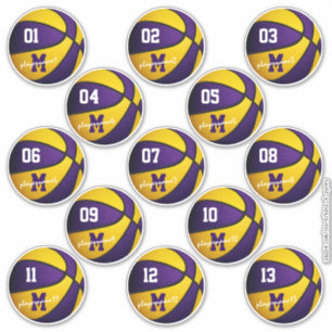 purple gold basketball custom 13 players names sticker