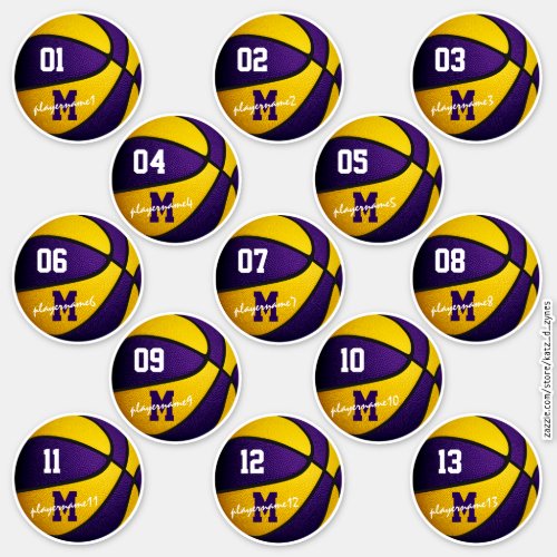 purple gold basketball custom 13 players names sticker