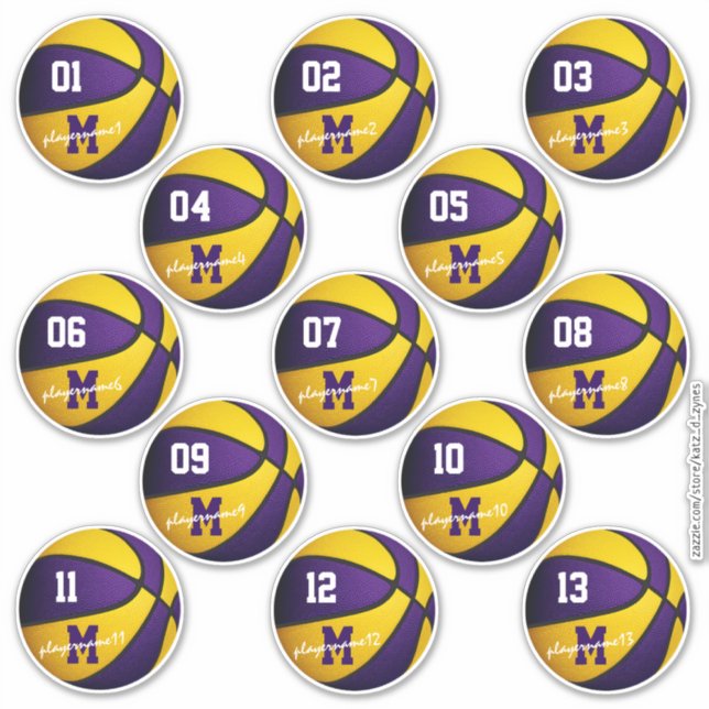 purple gold basketball custom 13 players names sticker (Front)