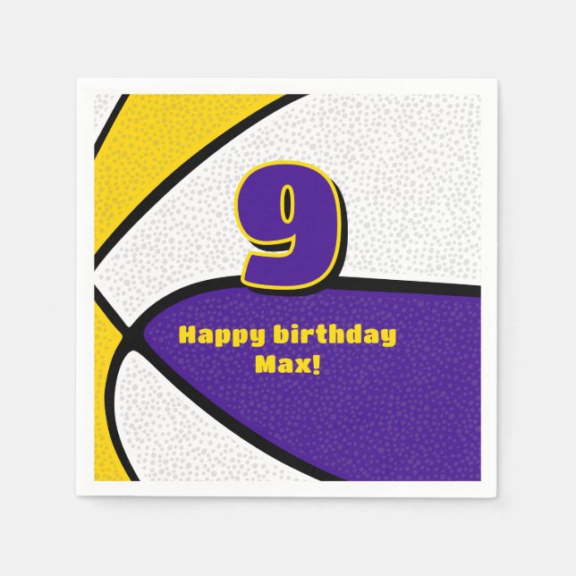 purple gold basketball girls boys sports party napkins (Front)