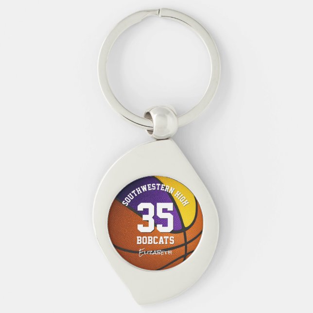 purple gold basketball jersey number keychain (Front)