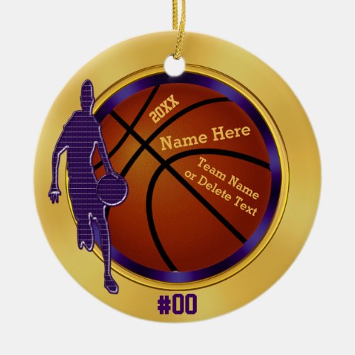 Purple Gold Basketball Ornaments for Boys Coach