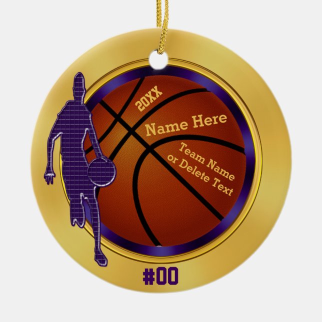Purple, Gold, Basketball Ornaments for Boys, Coach (Front)