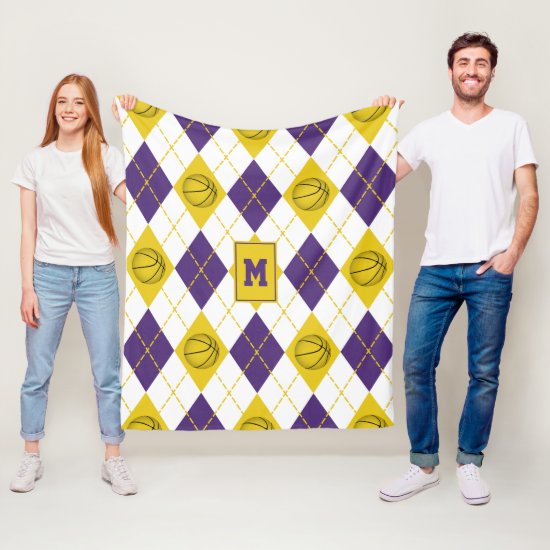 purple gold basketball team colors argyle fleece blanket