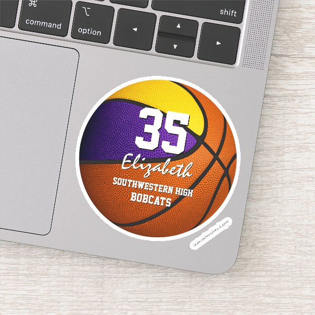 Purple gold basketball team colors boys girls sticker (Detail)