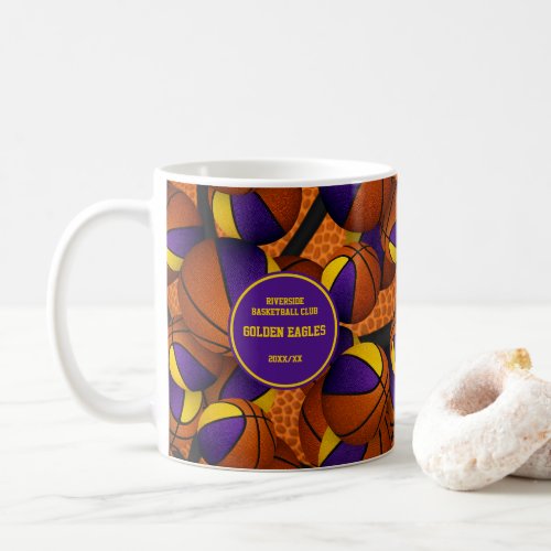 purple gold basketball team colors coach name coffee mug