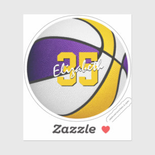 purple gold basketball team colors party favors sticker