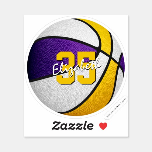 purple gold basketball team colors party favors sticker