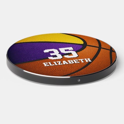 purple gold basketball team colors personalized wireless charger 