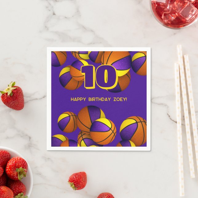 purple gold basketball team colors sports party napkins (Insitu)