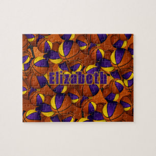 purple gold basketball team colors with kids name jigsaw puzzle