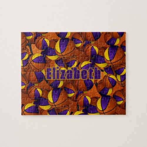 purple gold basketball team colors with kids name jigsaw puzzle