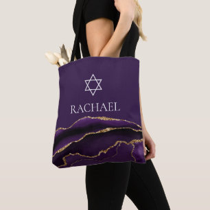 Purple Gold Bat Mitzvah Custom Jewish Girl Tote Bag