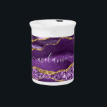 Purple Gold Beverage Pitcher Personalized Name<br><div class="desc">Personalized Custom Name Beverage Pitcher with Agate Purple Violet Gold Glitter Sparkly Modern Pitchers Gifts for Her - Add Your Name / Text - Choose Font / Size / Color - or Remove - Make Your Special Gift for Women - Resize and move or remove and add text / elements...</div>