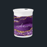 Purple Gold Beverage Pitcher Personalized Name<br><div class="desc">Personalized Custom Name Beverage Pitcher with Agate Purple Violet Gold Glitter Sparkly Modern Pitchers Gifts for Her - Add Your Name / Text - Choose Font / Size / Color - or Remove - Make Your Special Gift for Women - Resize and move or remove and add text / elements...</div>
