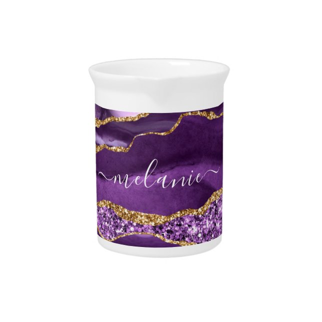 Purple Gold Beverage Pitcher Personalized Name (Front)