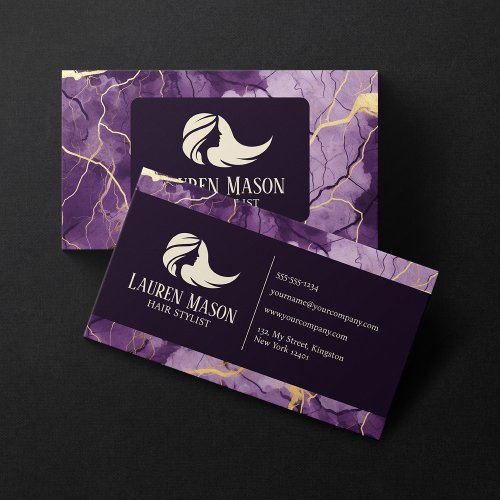Purple Gold Biege Marble Hair Stylist Hair Salon Business Card