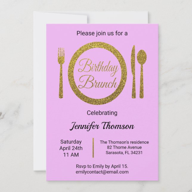 Purple Gold Birthday Brunch Invitation (Front)