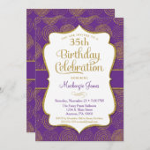 Purple Gold Birthday Invitation Adult Party (Front/Back)