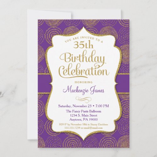 Purple Gold Birthday Invitation Adult Party