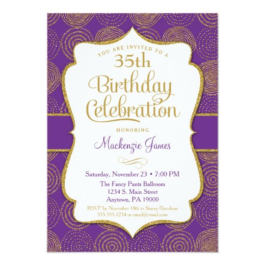 Purple Gold Birthday Invitation Adult Party | Zazzle.com