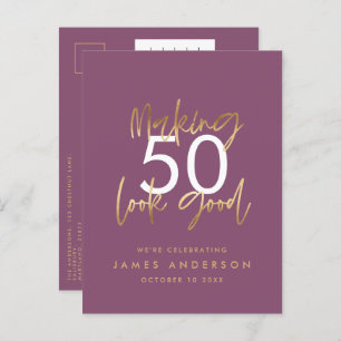 purple gold birthday simple stylish elegant script invitation postcard