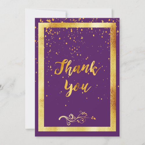 Purple gold birthday thank you card