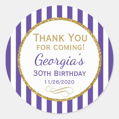 Purple Gold Birthday Thank You For Favor Tags