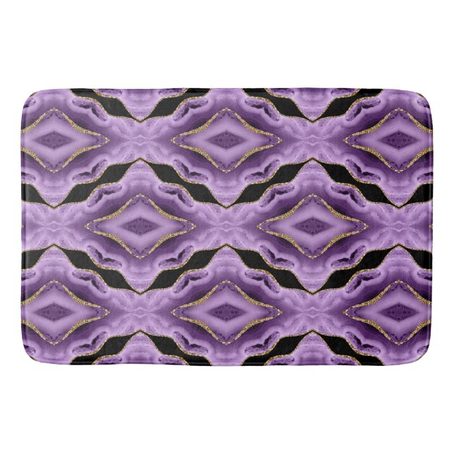 Purple Gold Black Abstract Bath Mat (Front)