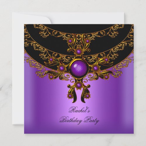 Purple Gold Black Birthday Party Purple Jewel Invitation