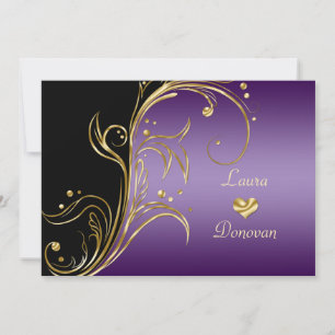 Purple Gold Black Floral Swirls Reception Only Invitation