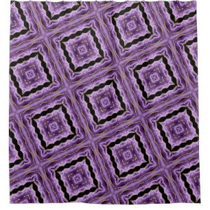Purple Gold Black Geometric Abstract Shower Curtain